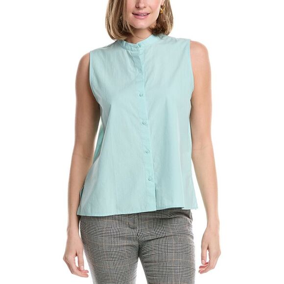 EILEEN FISHER Tops - Eileen Fisher Womens  Mandarin Collar Shirt, Blue